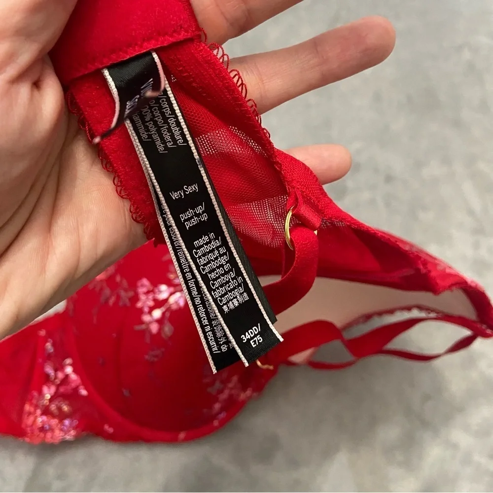 New! Victoria's Secret Very Sexy Red Mesh Lace Strappy Push Up Bra 4905